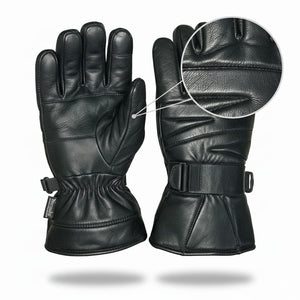 Men’s Genuine Sheep Leather Winter Gloves – Black Motorcycle Riding Gloves with Warm Lining