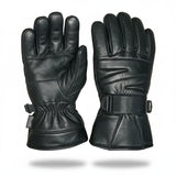 Men’s Genuine Sheep Leather Winter Gloves – Black Motorcycle Riding Gloves with Warm Lining