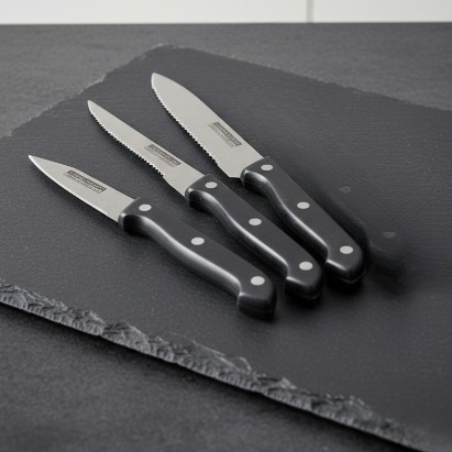 3-piece Kitchen Knives Set – Black | Non-stick Coating, Ergonomic Anti-slip Handles, Perfect For Chopping, Slicing & Dicing | Dishwasher Safev