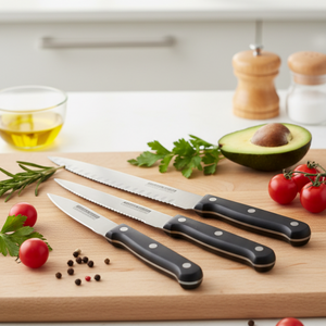 3-piece Kitchen Knives Set – Black | Non-stick Coating, Ergonomic Anti-slip Handles, Perfect For Chopping, Slicing & Dicing | Dishwasher Safev