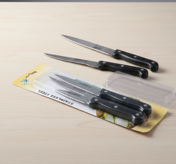 3-piece Kitchen Knives Set – Black | Non-stick Coating, Ergonomic Anti-slip Handles, Perfect For Chopping, Slicing & Dicing | Dishwasher Safev