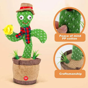 Dancing Cactus Talking Toy - Repeats & Records Voice, Sings Songs, LED Lights
