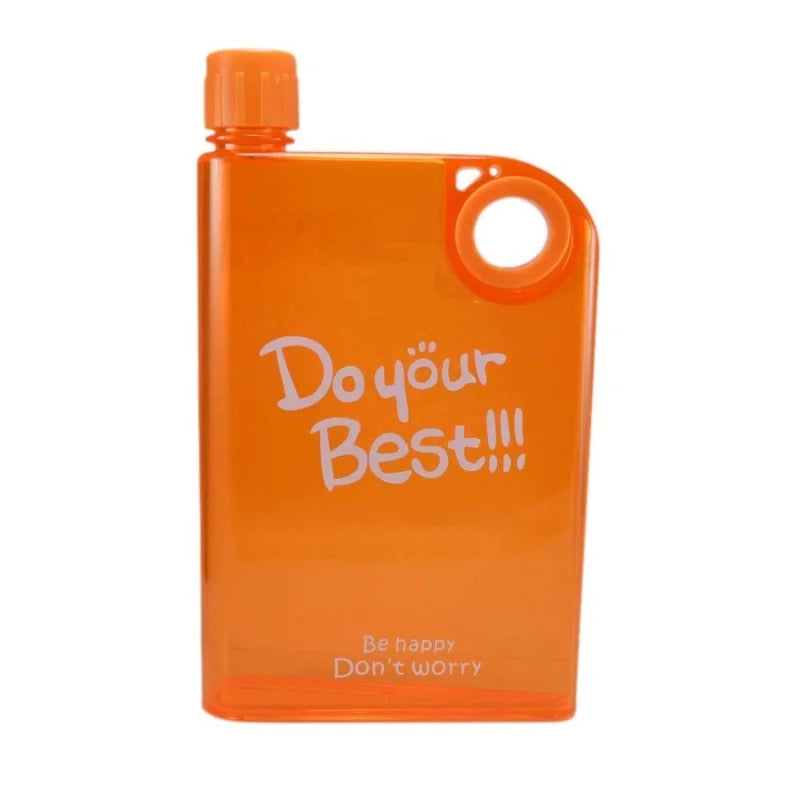 Orange Ultra Slim Notebook Style Water Bottle 380ml | Portable Memo Bottle for Travel, School & Office