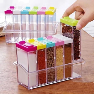 6 Piece Kitchen decor Transparent Spice Jar Set with Colorful Lids for Flavorful Seasoning Storage kitchen organizer Condiment Storage Kitchen Essentials spice kit
