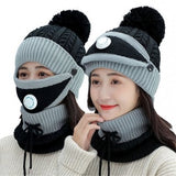 3peace Hat With Neck Warmer And Mouth Mask Thick Warm Winter Cap Scarf Face Cover Set For Ladies
