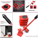 Furniture Lifter Easy to Move Slider 5 Piece Mobile Tool Set, Heavy Furniture Appliance Moving and Lifting System - Maximum Load Weight 4 Wheeled Mover Roller 1 Wheel Bar Hand Tools Set