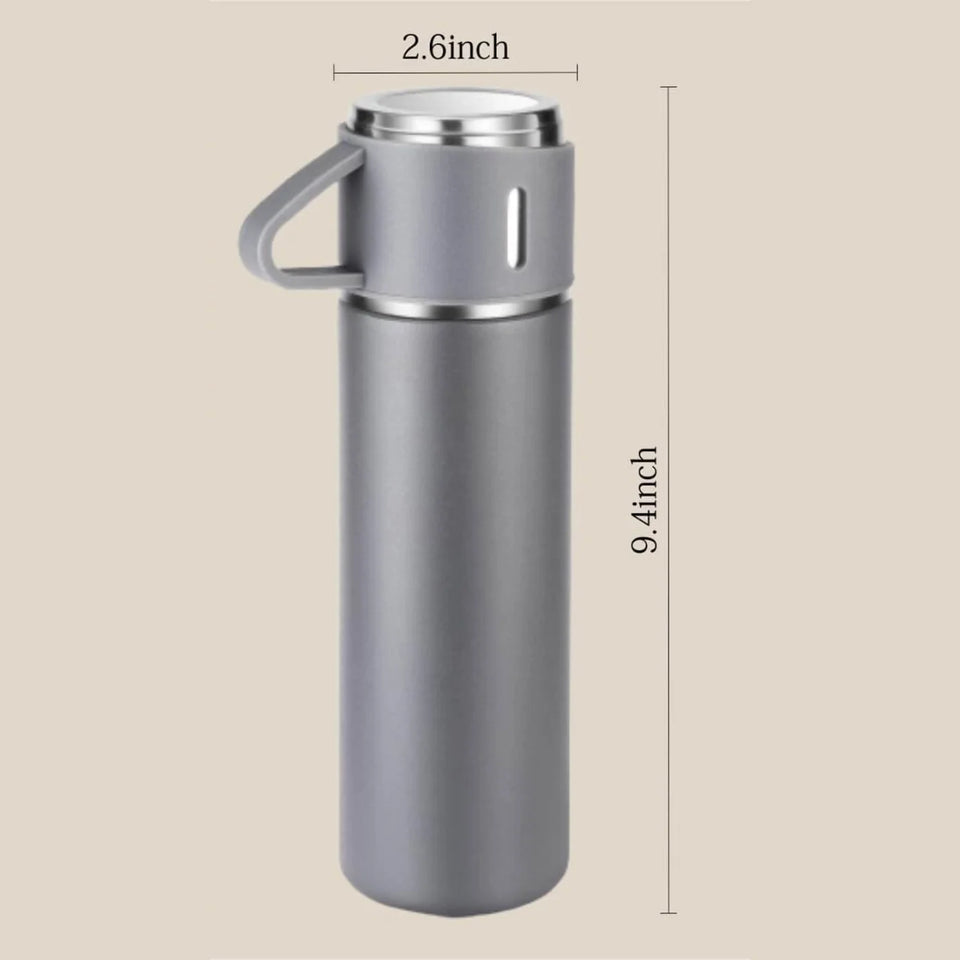 3 Cup 500ML Double-Layer Stainless Steel Vacuum Flask Set | Hot & Cold | Travel Thermos