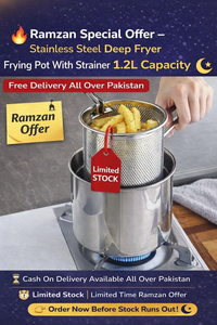 Stainless Steel Deep Fryer Frying Pot With Strainer 1200ML Capacity (Ramzan Offer Only)Free Delivery