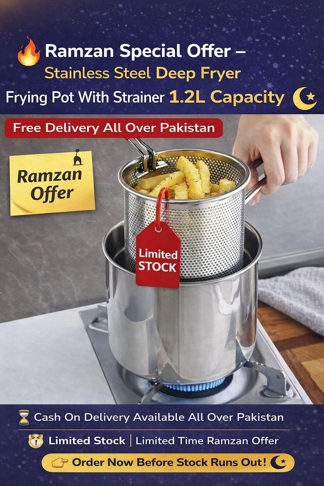 Stainless Steel Deep Fryer Frying Pot With Strainer 1200ML Capacity (Ramzan Offer Only)Free Delivery
