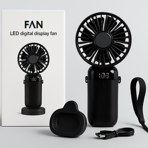 Led Digital Display Rechargeable Fan With Usb Cable – Portable Mini Cooling Fan With Adjustable Speed, Battery Indicator & Easy Charging (random Color)