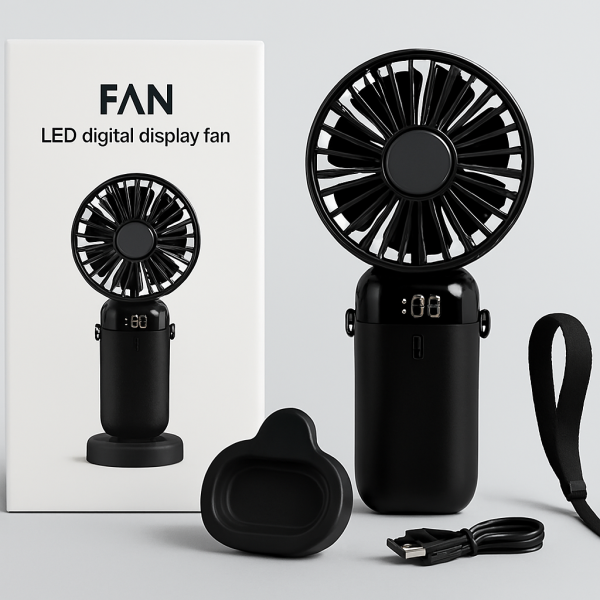 Led Digital Display Rechargeable Fan With Usb Cable – Portable Mini Cooling Fan With Adjustable Speed, Battery Indicator & Easy Charging (random Color)