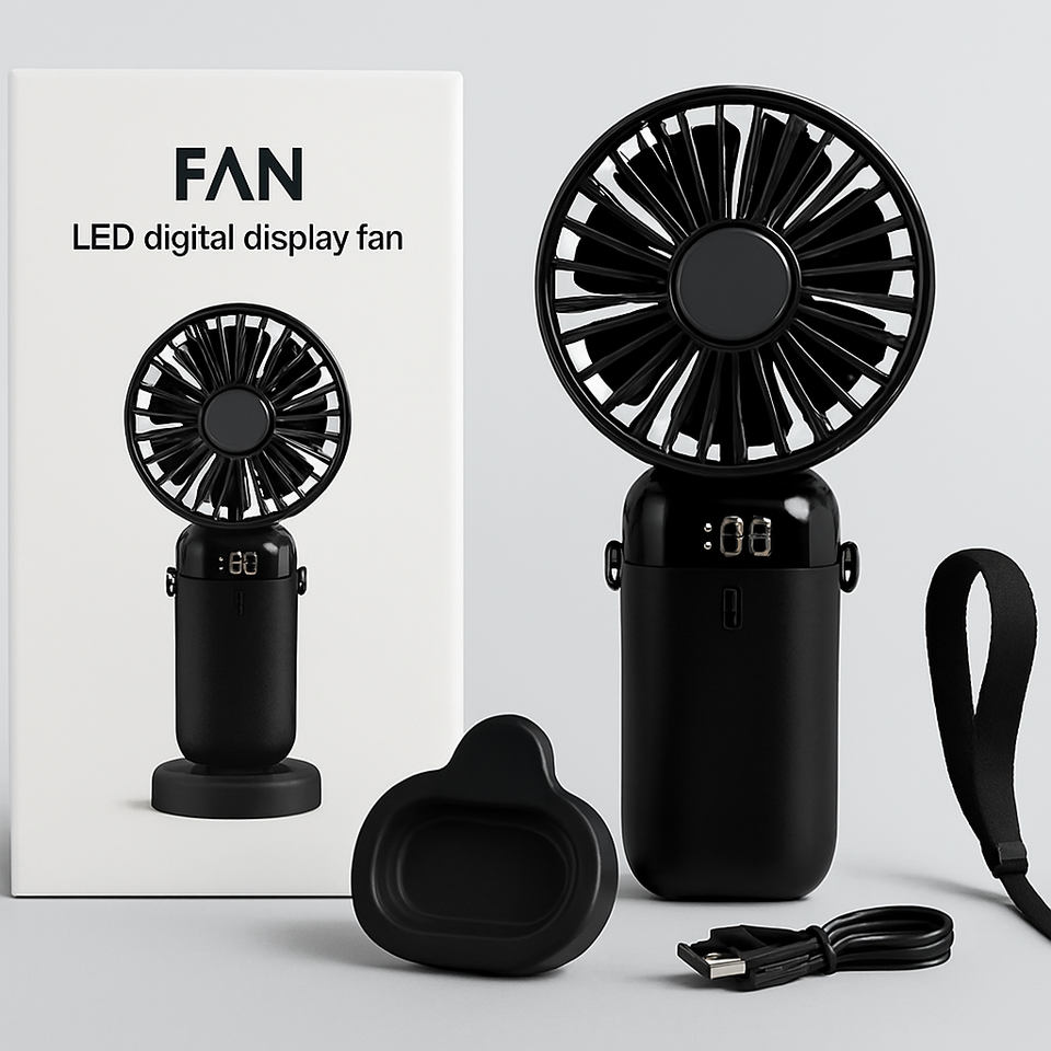 Led Digital Display Rechargeable Fan With Usb Cable – Portable Mini Cooling Fan With Adjustable Speed, Battery Indicator & Easy Charging (random Color)