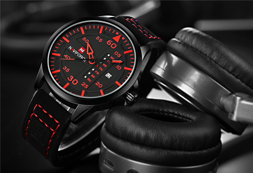NAVIFORCE Waterproof Military Sport Quartz Men Watches With Leather Strap