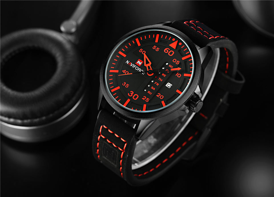 NAVIFORCE Waterproof Military Sport Quartz Men Watches With Leather Strap