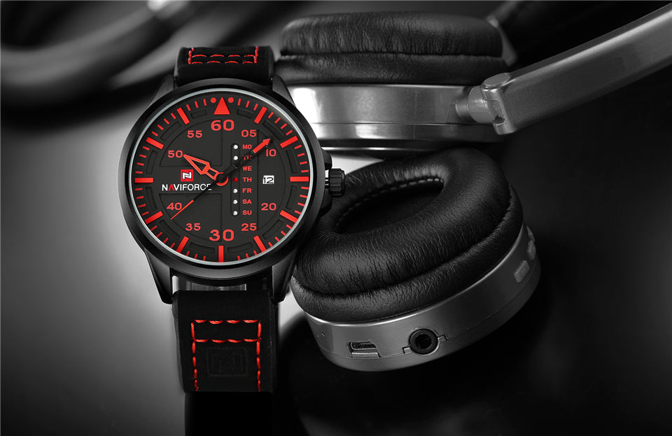 NAVIFORCE Waterproof Military Sport Quartz Men Watches With Leather Strap