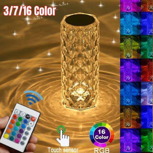 Crystal Rose Diamond LED Table Lamp - 16 Color RGB Touch Sensor Night Light with Remote Control