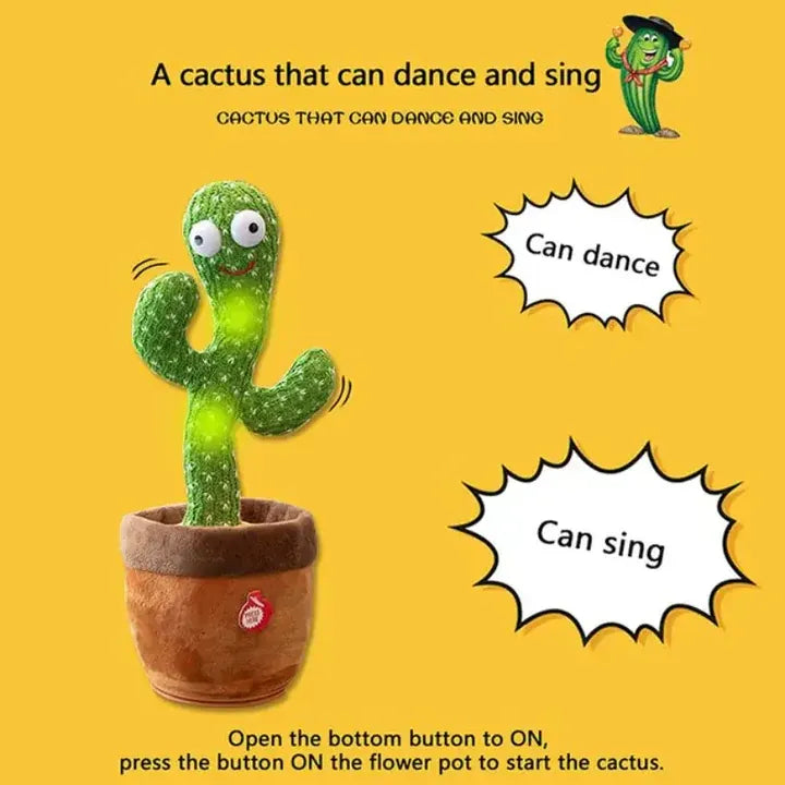 Dancing Cactus Talking Toy - Repeats & Records Voice, Sings Songs, LED Lights
