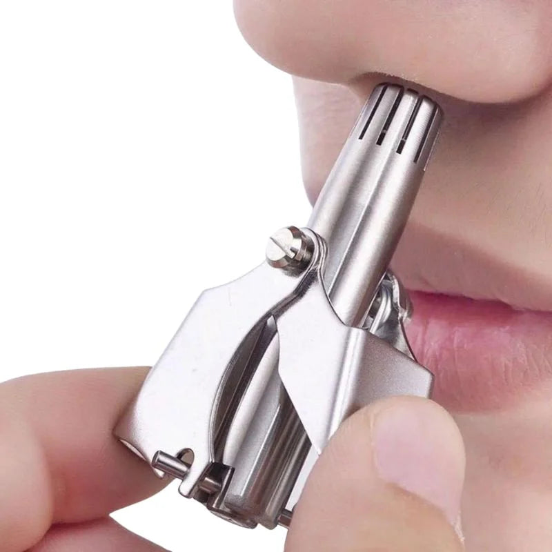 Manual Stainless Steel Nose & Ear Hair Trimmer Painless, Battery-Free Precision Grooming Tool with Cleaning Brush
