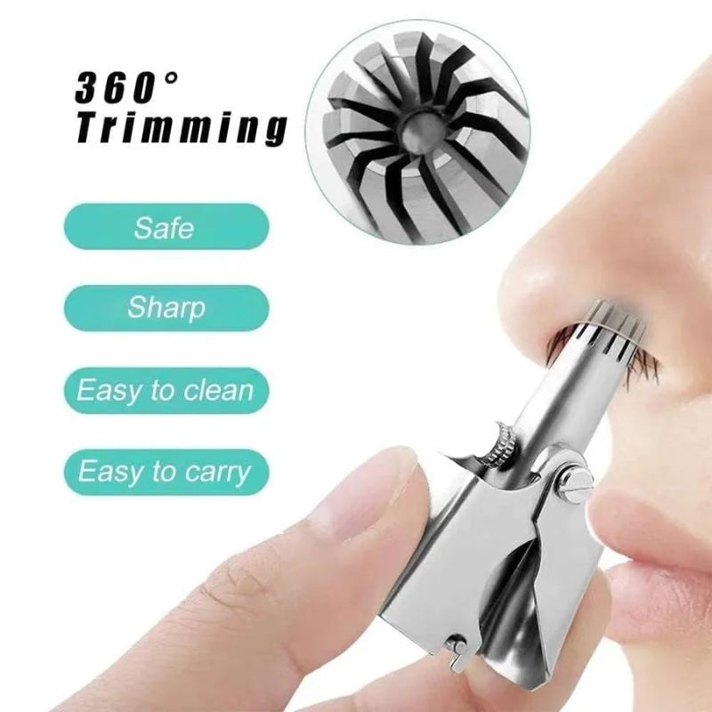 Manual Stainless Steel Nose & Ear Hair Trimmer Painless, Battery-Free Precision Grooming Tool with Cleaning Brush