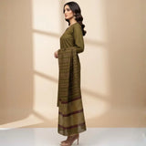 Winter Sussi Silk 3-Piece Suit for Women | Unstitched Plain Shirt & Trouser | Heavy Winter Sussi Shawl |  Olive Green