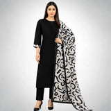 Katan Silk 3-Piece Suit for Women | Unstitched Plain Shirt & Trouser with Heavy Winter Silk Shawl