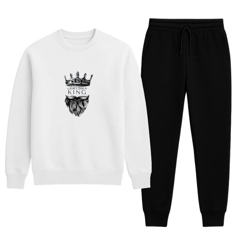 KING Printed White Tracksuit Sweatshirt & Trouser | Warm & Comfortable Winter Wear | XL