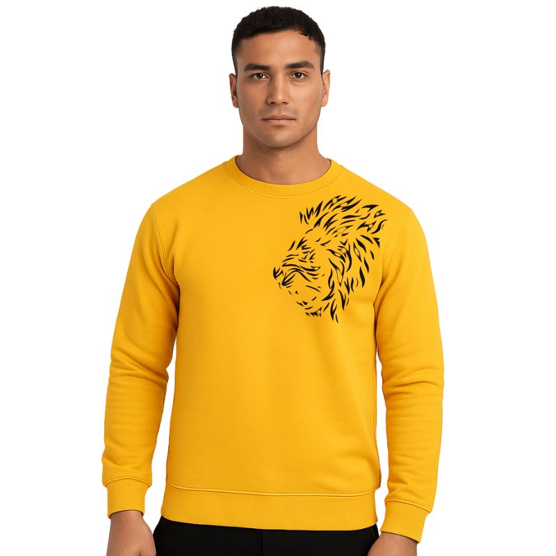 LION Printed Yellow  Tracksuit Sweatshirt & Trouser  | Warm & Comfortable Winter Wear | Medium
