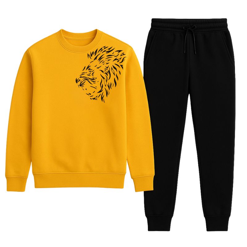 LION Printed Yellow Tracksuit Sweatshirt & Trouser  | Warm & Comfortable Winter Wear | XL