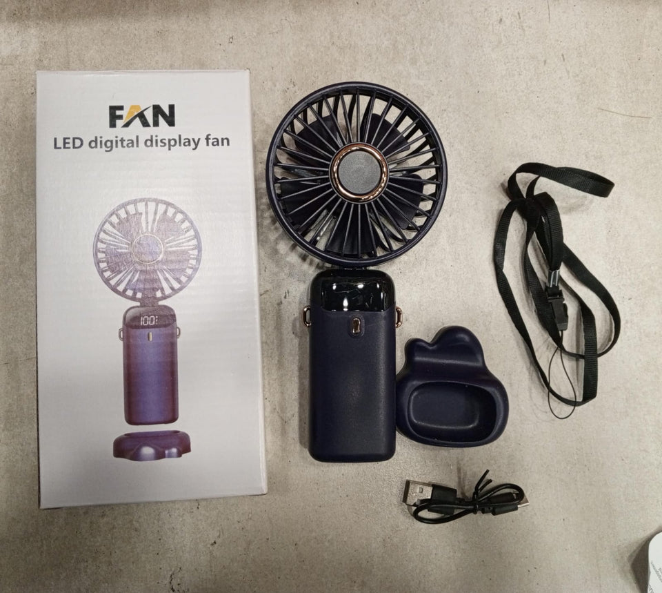 Led Digital Display Rechargeable Fan With Usb Cable – Portable Mini Cooling Fan With Adjustable Speed, Battery Indicator & Easy Charging (random Color)
