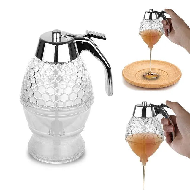 Elegant Crystal Honey Dispenser Honey Syrup Bee Pot Ja