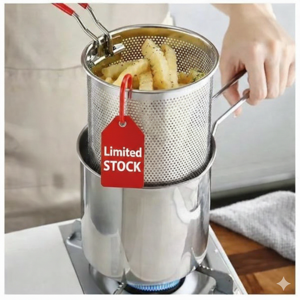 Stainless Steel Deep Fryer Frying Pot With Strainer 1200ML Capacity (Ramzan Offer Only)Free Delivery