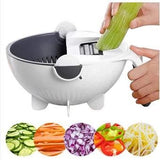9 in 1 Multifunction Kitchen Wet Basket Vegetable Cutter With Drain Magic Rotate Safety
