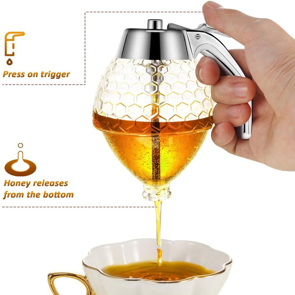 Elegant Crystal Honey Dispenser Honey Syrup Bee Pot Ja
