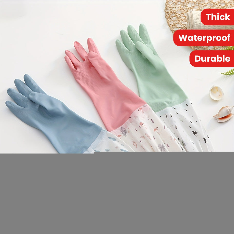 Long Reusable Dishwashing Gloves With Warm Fleece Lining – Extra Long Waterproof Rubber Cleaning Gloves, Anti-slip, Heat Resistant For Kitchen, Laundry, And Household Use (random Color)