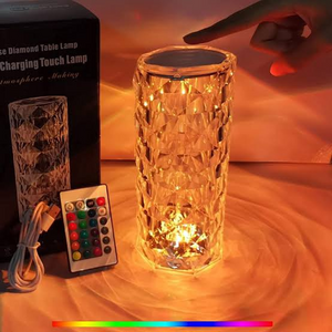 Crystal Rose Diamond LED Table Lamp - 16 Color RGB Touch Sensor Night Light with Remote Control