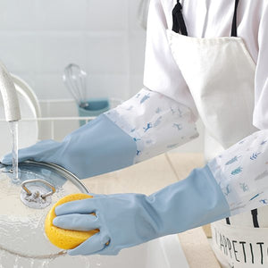 Long Reusable Dishwashing Gloves With Warm Fleece Lining – Extra Long Waterproof Rubber Cleaning Gloves, Anti-slip, Heat Resistant For Kitchen, Laundry, And Household Use (random Color)