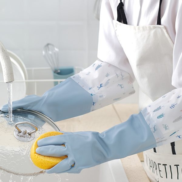 Long Reusable Dishwashing Gloves With Warm Fleece Lining – Extra Long Waterproof Rubber Cleaning Gloves, Anti-slip, Heat Resistant For Kitchen, Laundry, And Household Use (random Color)