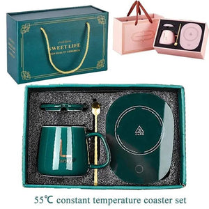 Lucky Portable Coffee Cup Warmer Heater Set Heat Heating Cup Pad Ceramics Mug Thermostatic Electric Coaster 55℃ Mug Mat Office Tea Coffee Milk Heater with Cup Spoon(Gift Box Package)