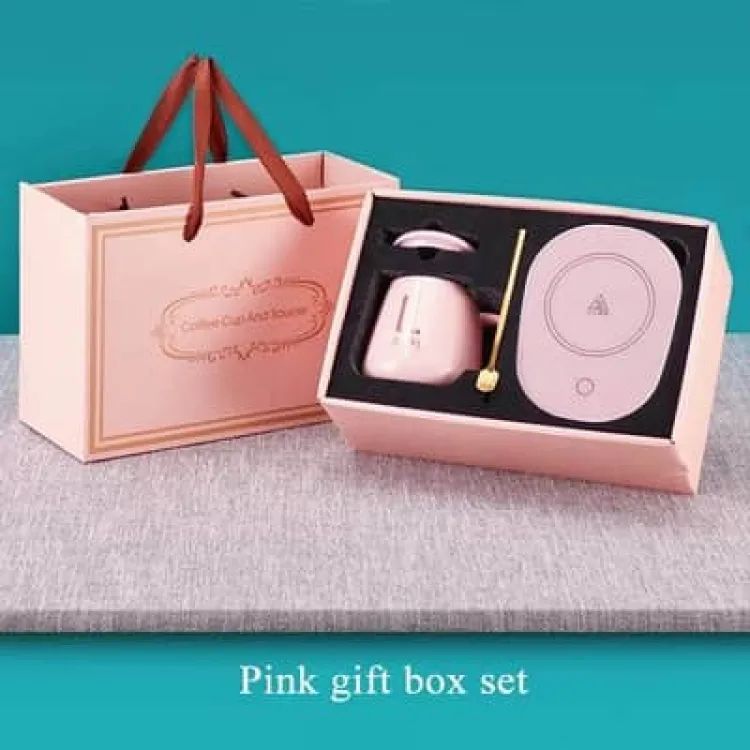 Lucky Portable Coffee Cup Warmer Heater Set Heat Heating Cup Pad Ceramics Mug Thermostatic Electric Coaster 55℃ Mug Mat Office Tea Coffee Milk Heater with Cup Spoon(Gift Box Package)