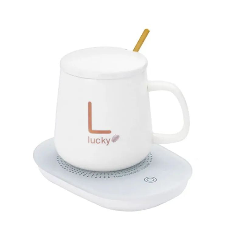 Lucky Portable Coffee Cup Warmer Heater Set Heat Heating Cup Pad Ceramics Mug Thermostatic Electric Coaster 55℃ Mug Mat Office Tea Coffee Milk Heater with Cup Spoon(Gift Box Package)