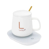 Lucky Portable Coffee Cup Warmer Heater Set Heat Heating Cup Pad Ceramics Mug Thermostatic Electric Coaster 55℃ Mug Mat Office Tea Coffee Milk Heater with Cup Spoon(Gift Box Package)
