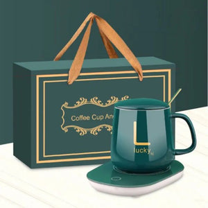 Lucky Portable Coffee Cup Warmer Heater Set Heat Heating Cup Pad Ceramics Mug Thermostatic Electric Coaster 55℃ Mug Mat Office Tea Coffee Milk Heater with Cup Spoon(Gift Box Package)