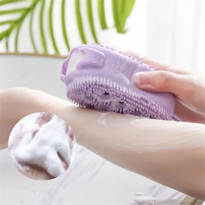 Silicone Body Scrubber Bath Sponge 2 in 1 Exfoliating Body Brush Loofah Shower Sponge for Women Men and kids