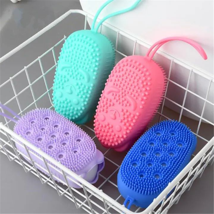 Silicone Body Scrubber Bath Sponge 2 in 1 Exfoliating Body Brush Loofah Shower Sponge for Women Men and kids