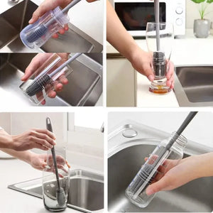 Silicone Feeder Bottle Brush Glass Brush Cup Brushes Long Handle | Silicone Bottle Cleaning Brush With Long Handler (random Color)