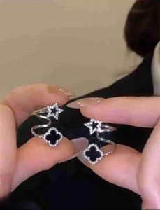 Sparkling Clover Star Earrings – Gold Plated Fashion Jewelry With Black Enamel & Crystal Detailing