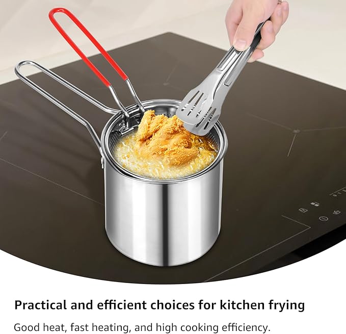 Stainless Steel Deep Fryer Frying Pot With Strainer 1200ML Capacity (Ramzan Offer Only)Free Delivery