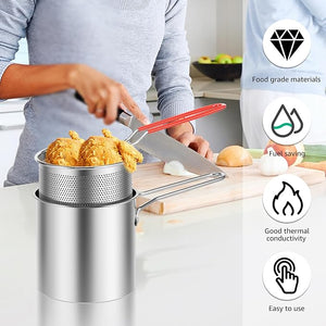 Stainless Steel Deep Fryer Frying Pot With Strainer 1200ML Capacity (Ramzan Offer Only)Free Delivery