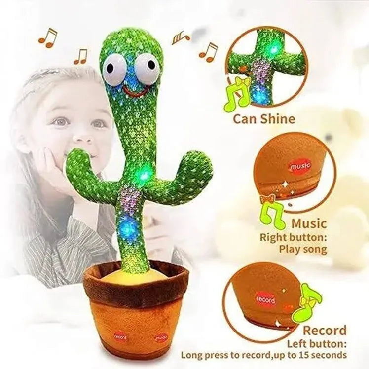 Dancing Cactus Talking Toy - Repeats & Records Voice, Sings Songs, LED Lights